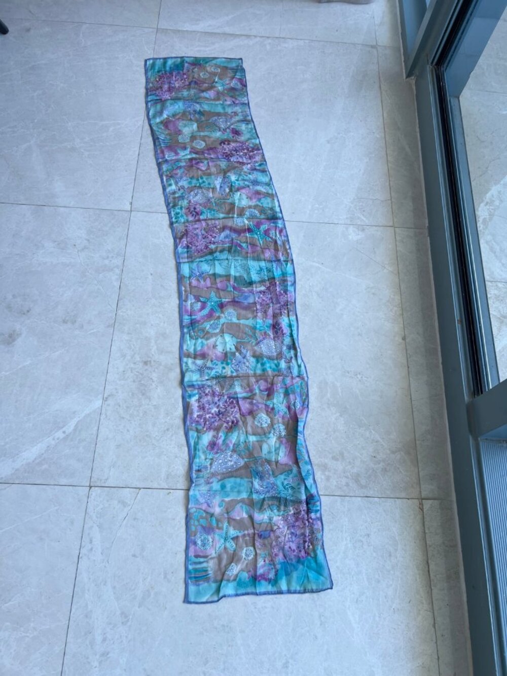 Vera Silk Scarf Set of 2 Oblong Sea Life Black Floral